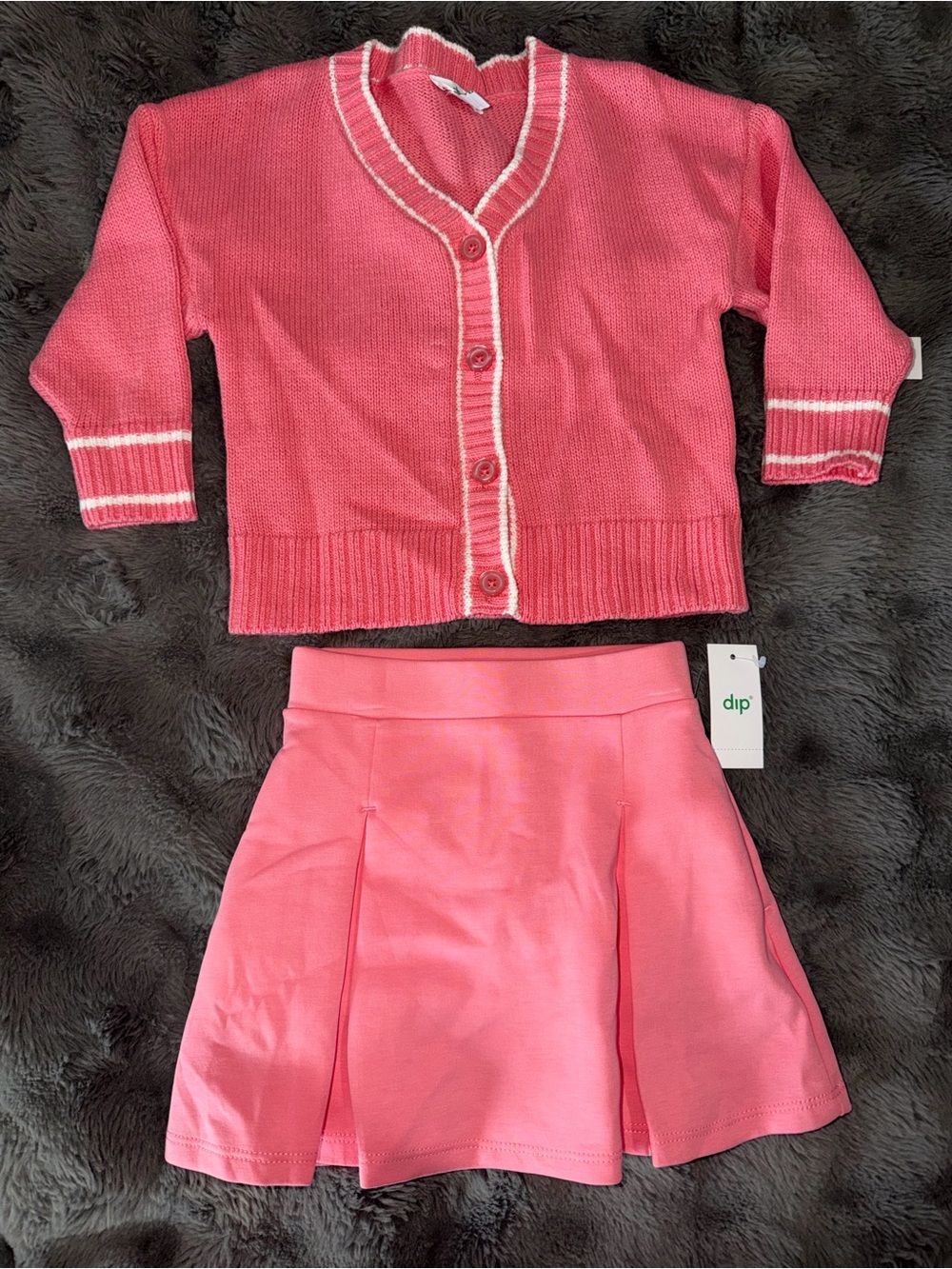 dip Girls Pink Knit Cardigan and Skirt Matching Set